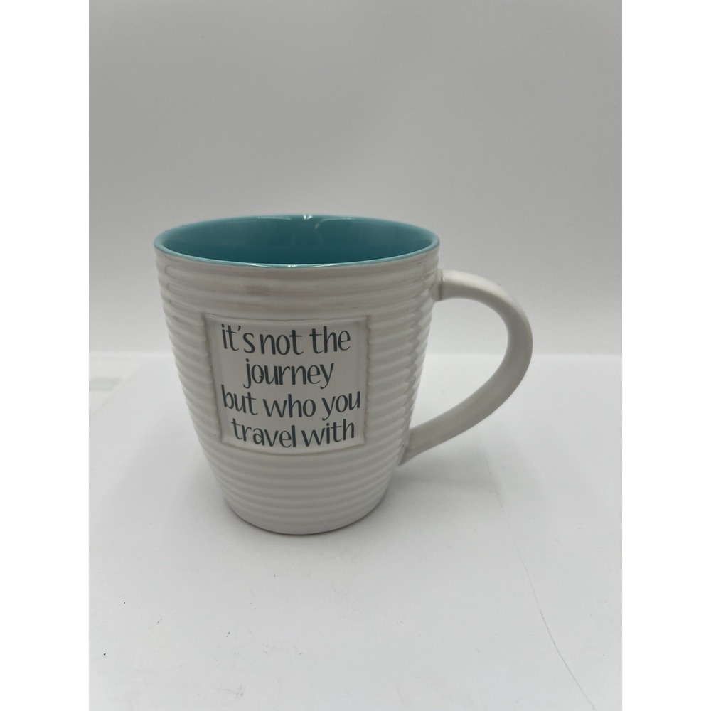 The Old Pottery Company Large Mug It's Not the Journey Teal White Ribbed